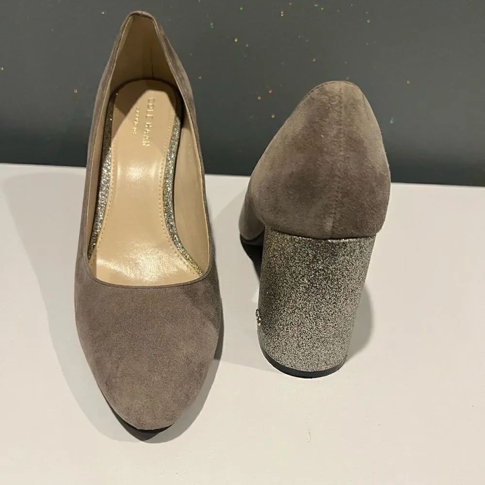 Cole Haan Alanna Suede Glitter heel pumps Grey size 6